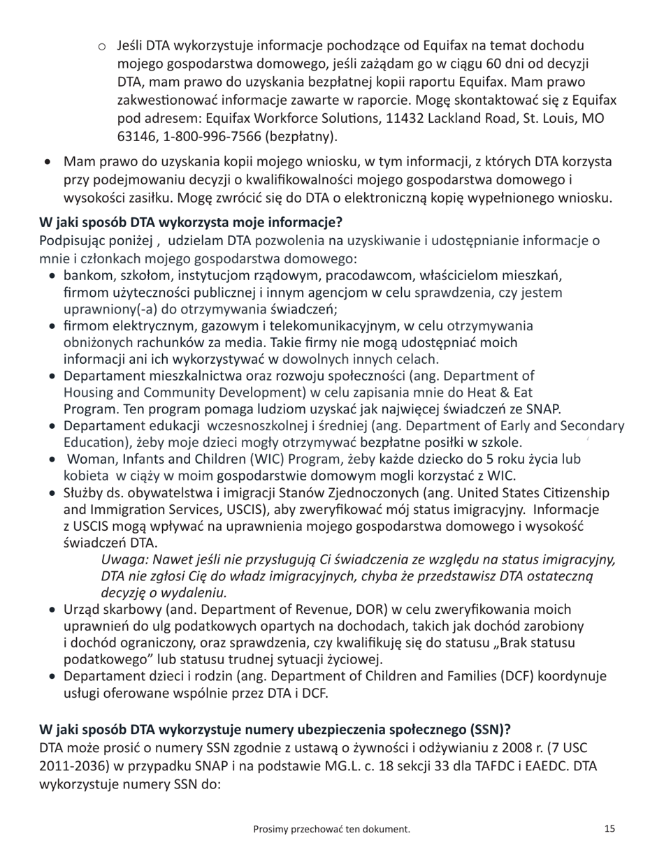 Form SNAP-APP-SENIORS Snap Benefits Application for Seniors - Massachusetts (Polish), Page 15