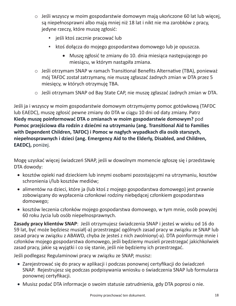 Form SNAP-APP-SENIORS Snap Benefits Application for Seniors - Massachusetts (Polish), Page 18