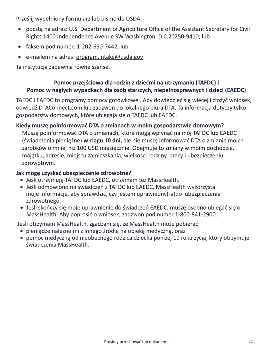 Form SNAP-APP-SENIORS Snap Benefits Application for Seniors - Massachusetts (Polish), Page 21