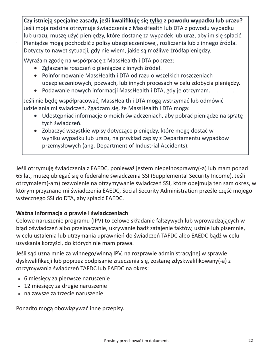 Form SNAP-APP-SENIORS Snap Benefits Application for Seniors - Massachusetts (Polish), Page 22
