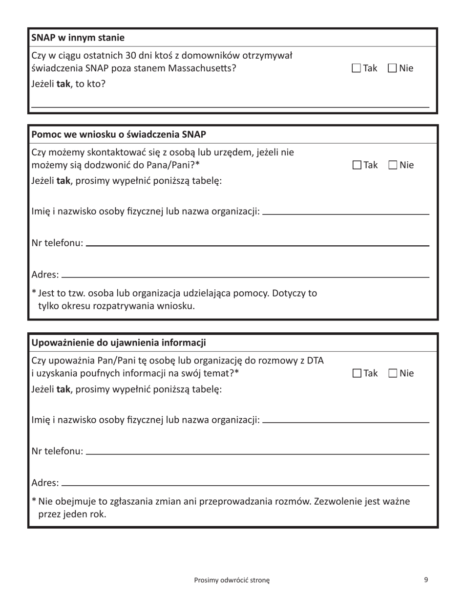 Form SNAP-APP-SENIORS Snap Benefits Application for Seniors - Massachusetts (Polish), Page 9