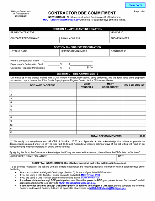Form 2653 Contractor Dbe Commitment - Michigan