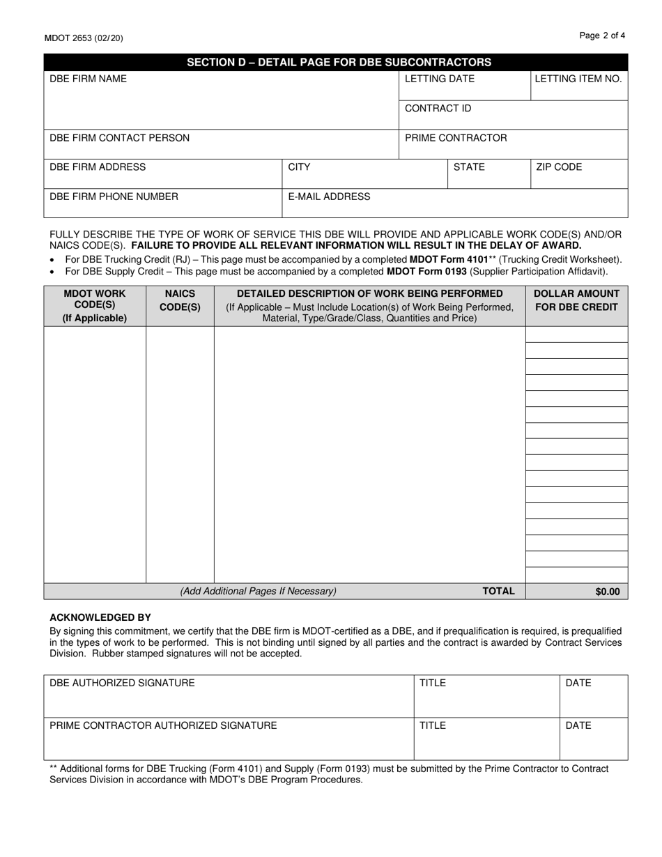 Form 2653 - Fill Out, Sign Online and Download Fillable PDF, Michigan ...