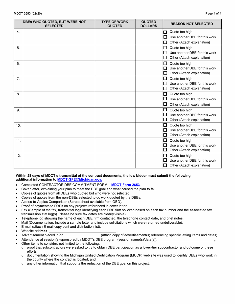 Form 2653 Contractor Dbe Commitment - Michigan, Page 4