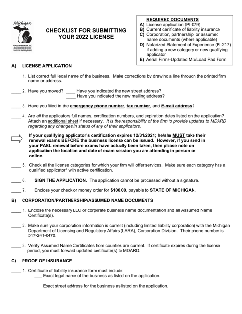 Pabl Renewal Checklist for a Blank Renewal - Michigan Download Pdf