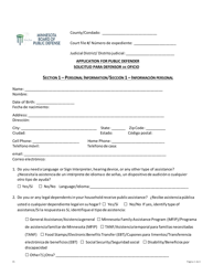 Document preview: Application for Public Defender - Minnesota (English/Spanish)