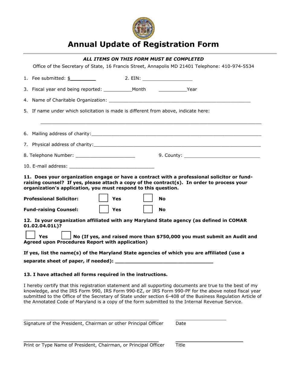 Annual Update of Registration Form - Maryland, Page 5