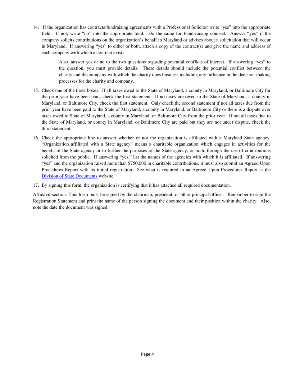 Form COR-92 Registration Statement for Charitable Organizations - Maryland, Page 4
