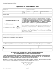 Form BDVR-124 Application for Special Farm Plate of Repossession Plate - Michigan, Page 2