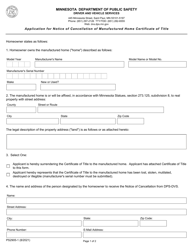 Form PS2905 Application for Notice of Cancellation of Manufactured Home Certificate of Title - Minnesota, Page 3