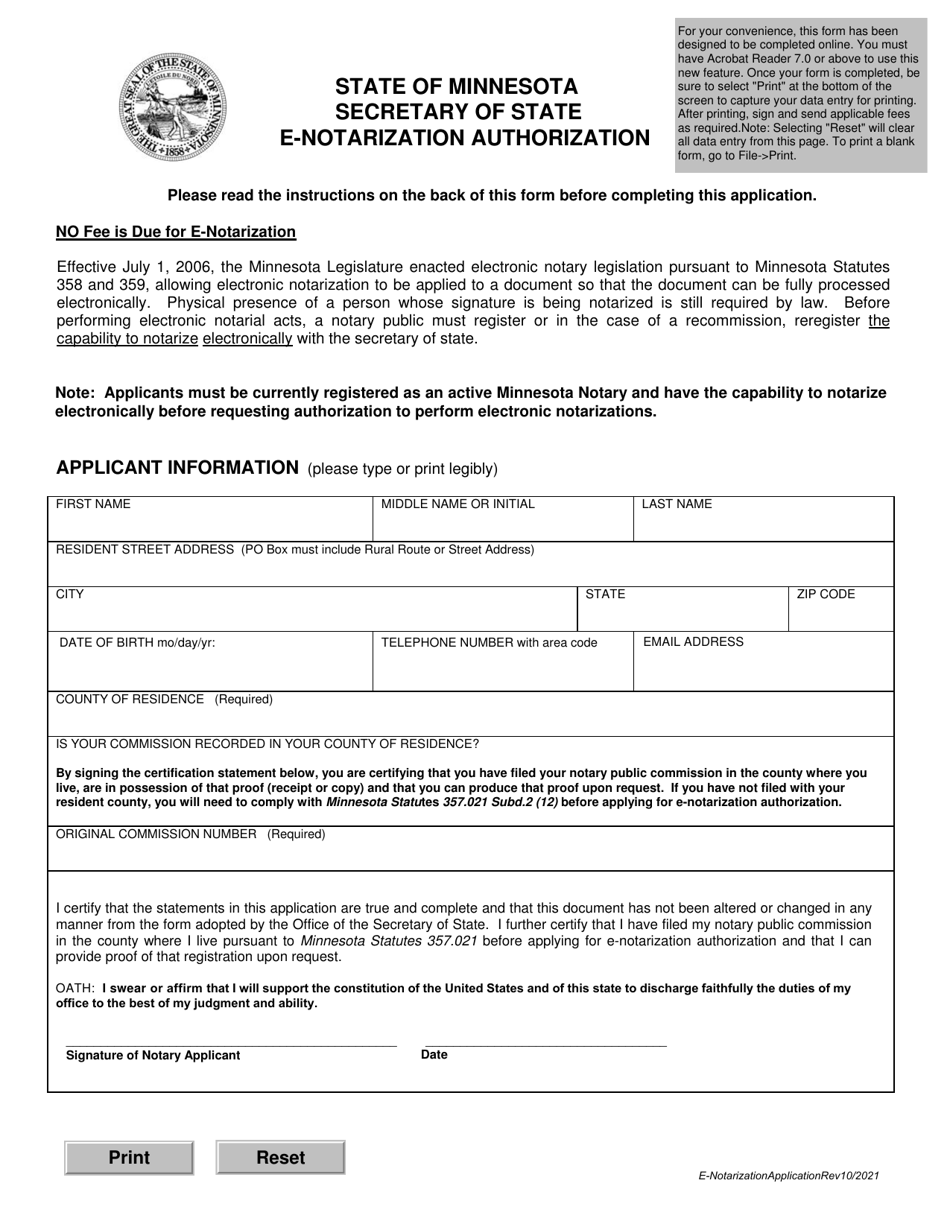 E-Notarization Authorization - Minnesota, Page 1