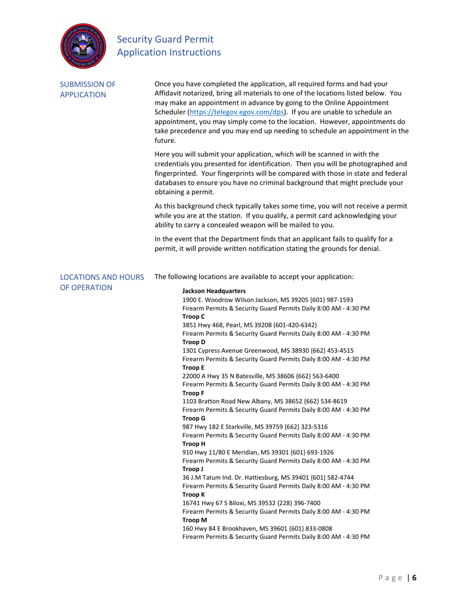 Instructions for Form SGP-APP-01 Application for Security Guard Permit - Mississippi, Page 7