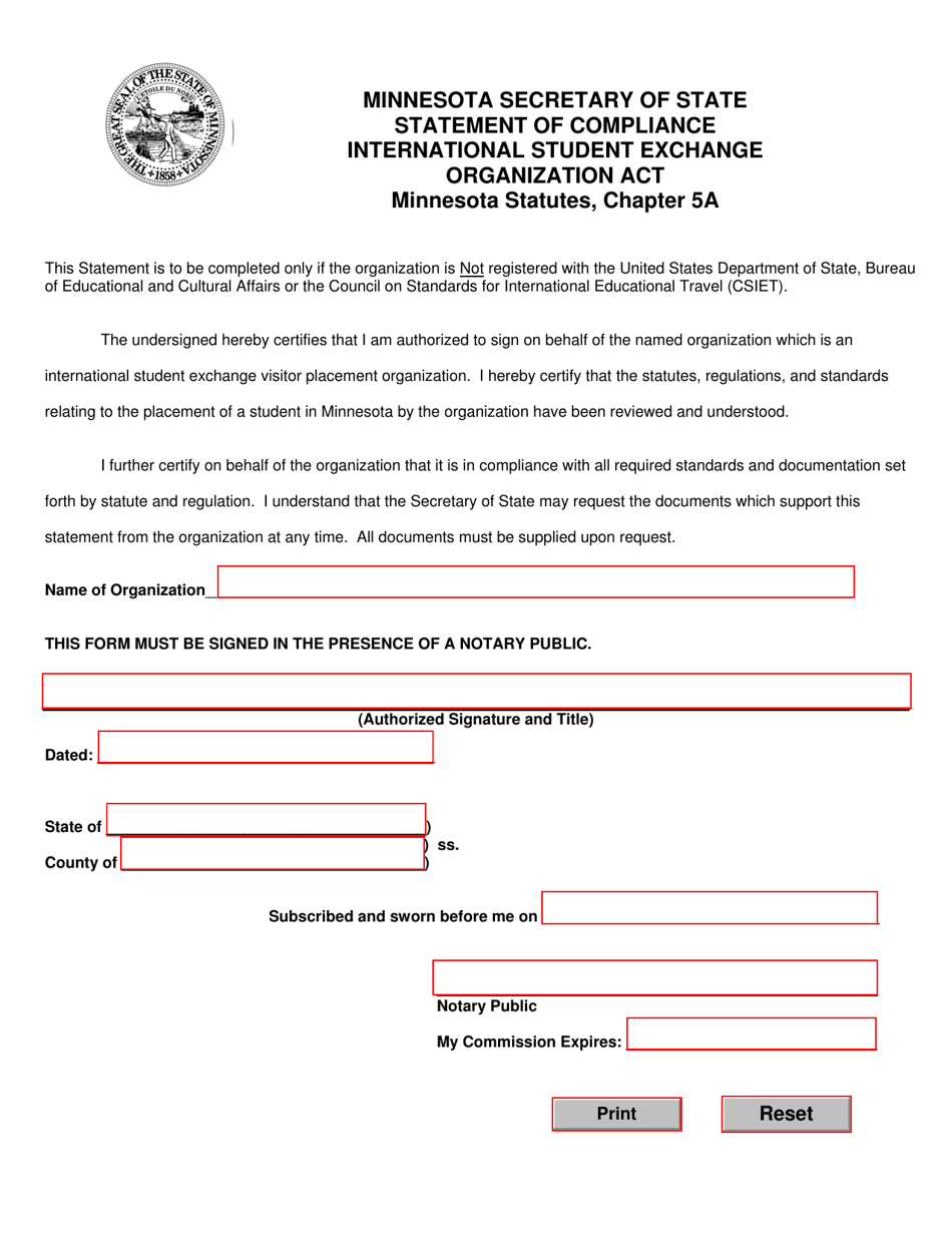 Application for Registration / Renewal of an International Student Exchange Visitor Placement Organization - Minnesota, Page 3