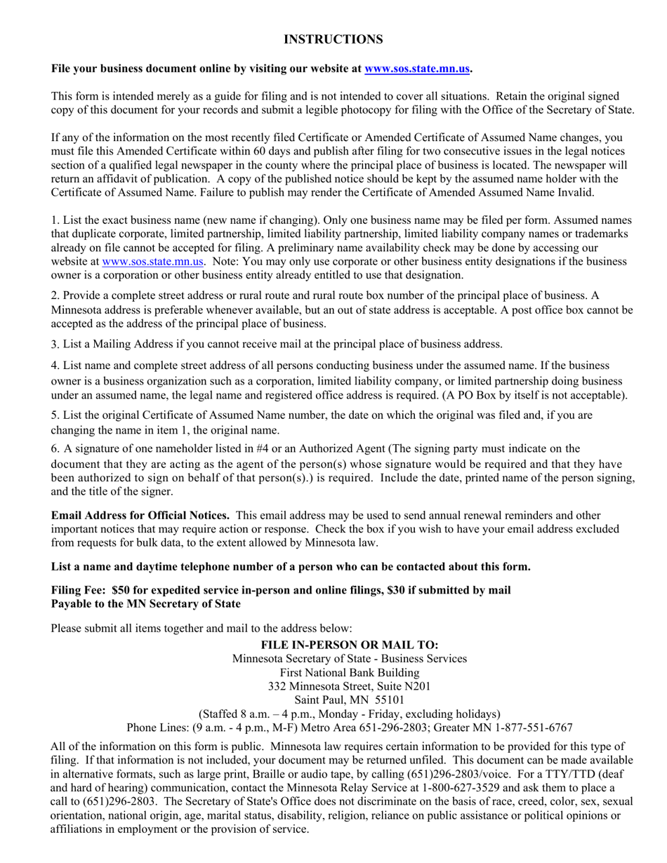 Amendment to Assumed Name - Minnesota, Page 3