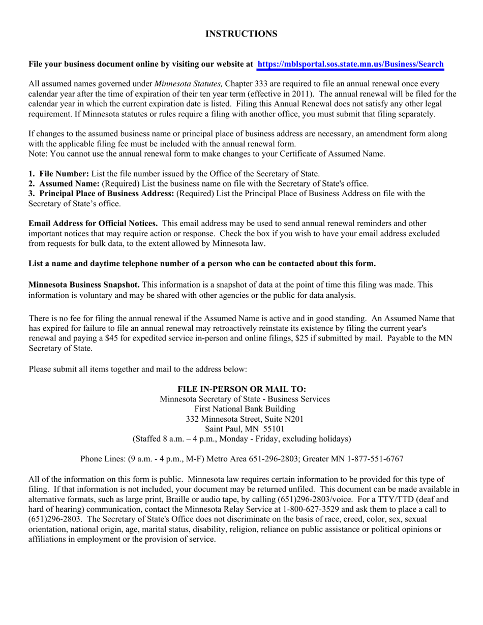 Assumed Name Annual Renewal - Minnesota, Page 3