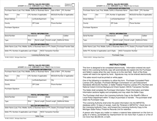 Document preview: Form RI-060 Pistol Sales Record - Michigan