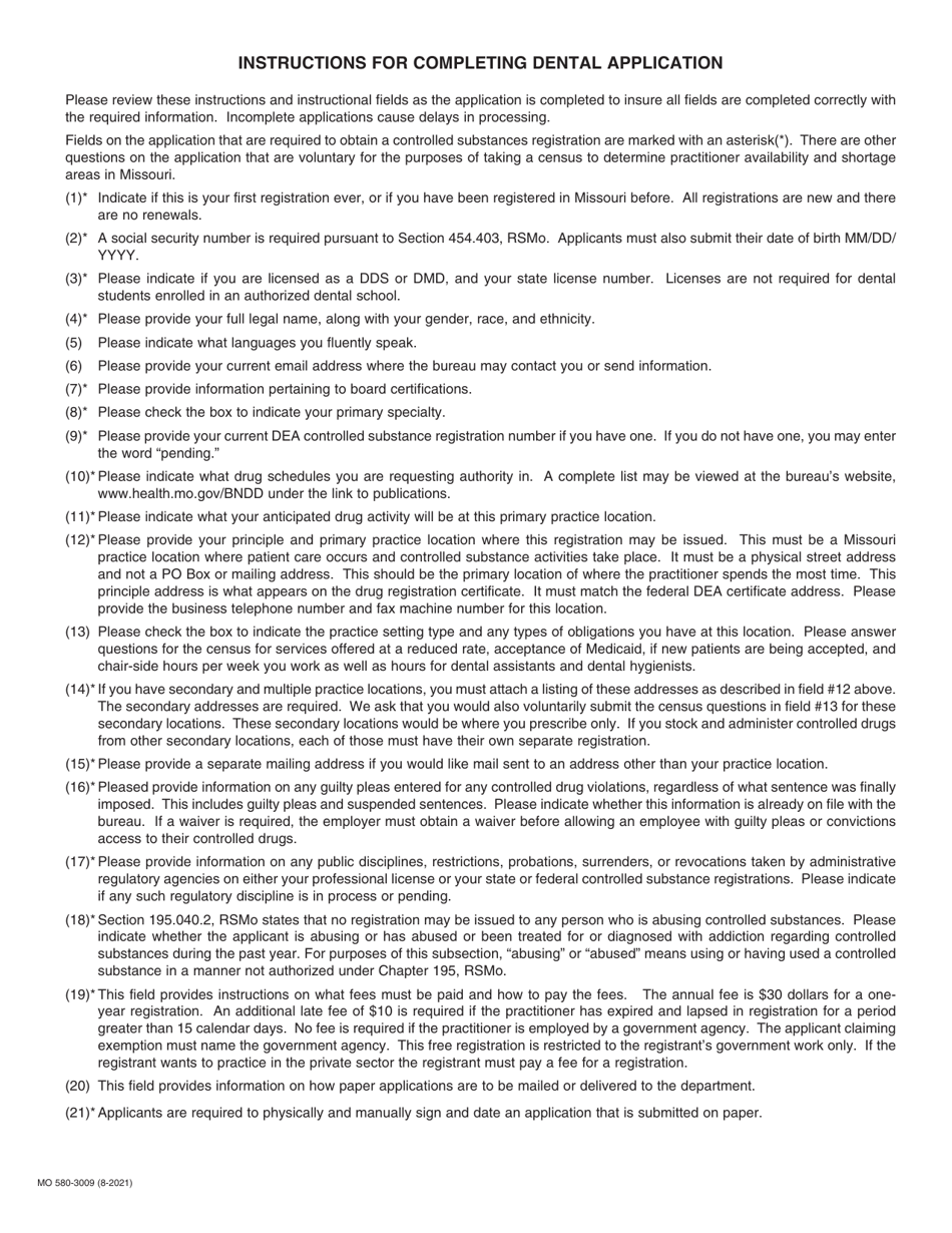 Form MO5803009 Download Fillable PDF or Fill Online Dental Application