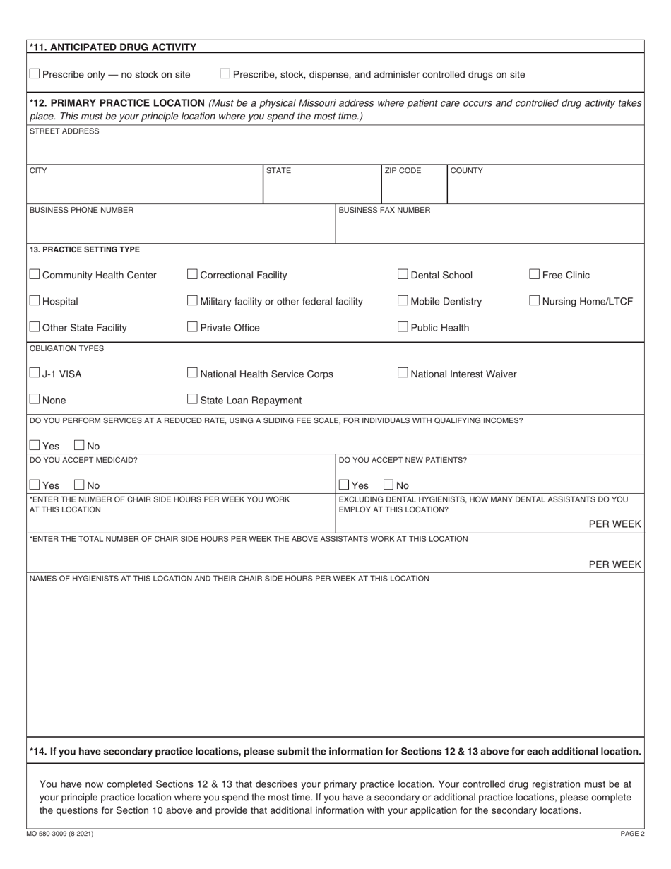 Form MO580-3009 Download Fillable PDF or Fill Online Dental Application ...