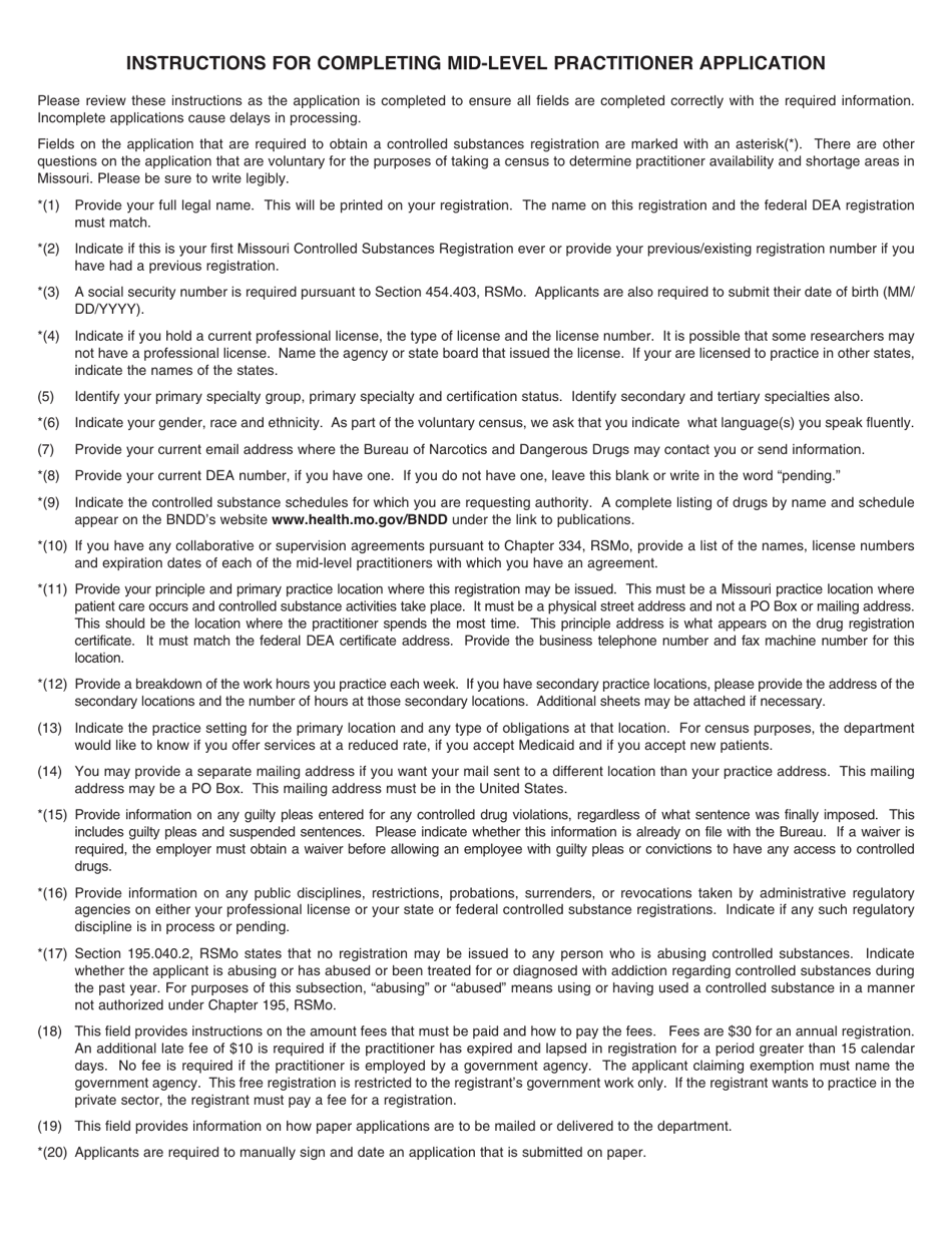 Form MO580-3012 Mid-level Practitioner Application for a Missouri Controlled Substances Registration and Practitioner Availability Census - Missouri, Page 2