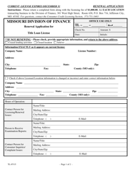 Renewal Application for Title Loan License - Missouri, Page 2