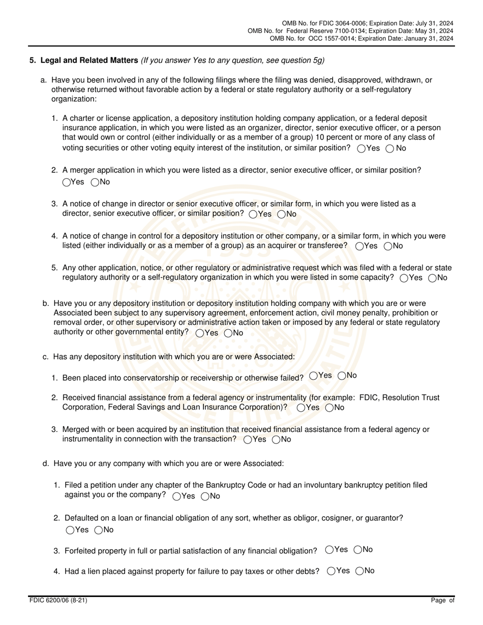 FDIC Form 6200 / 06 Interagency Biographical and Financial Report, Page 11