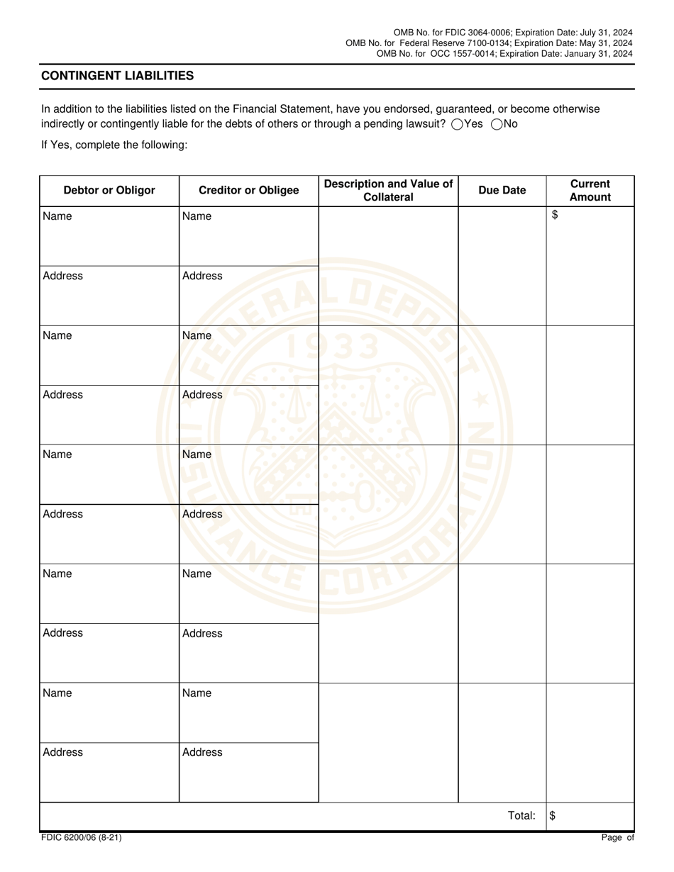FDIC Form 6200 / 06 Interagency Biographical and Financial Report, Page 15