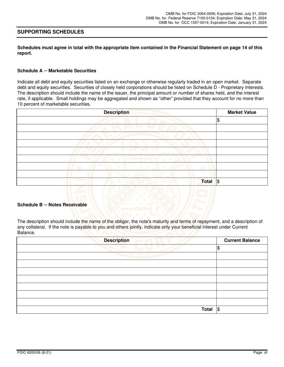 FDIC Form 6200 / 06 Interagency Biographical and Financial Report, Page 16