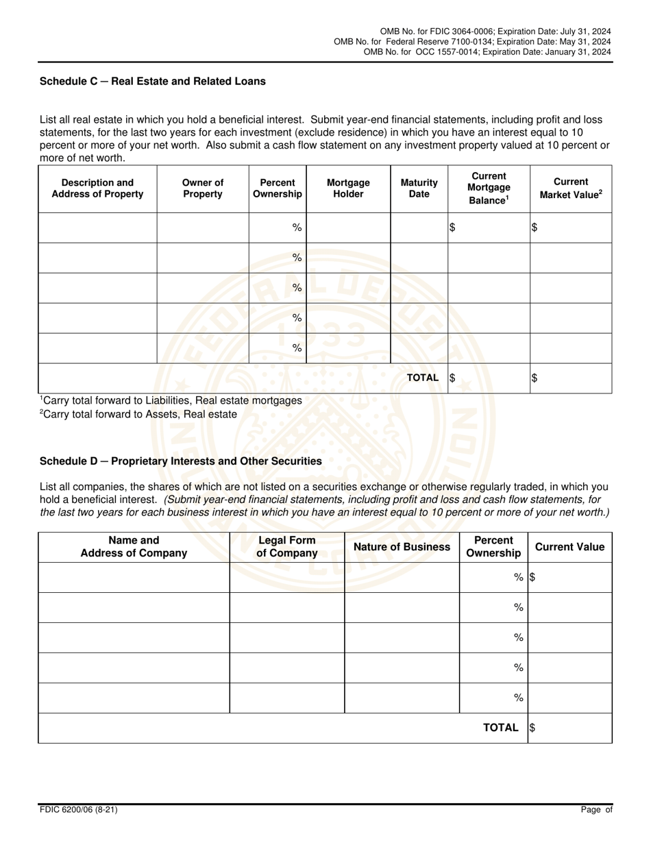 FDIC Form 6200 / 06 Interagency Biographical and Financial Report, Page 17