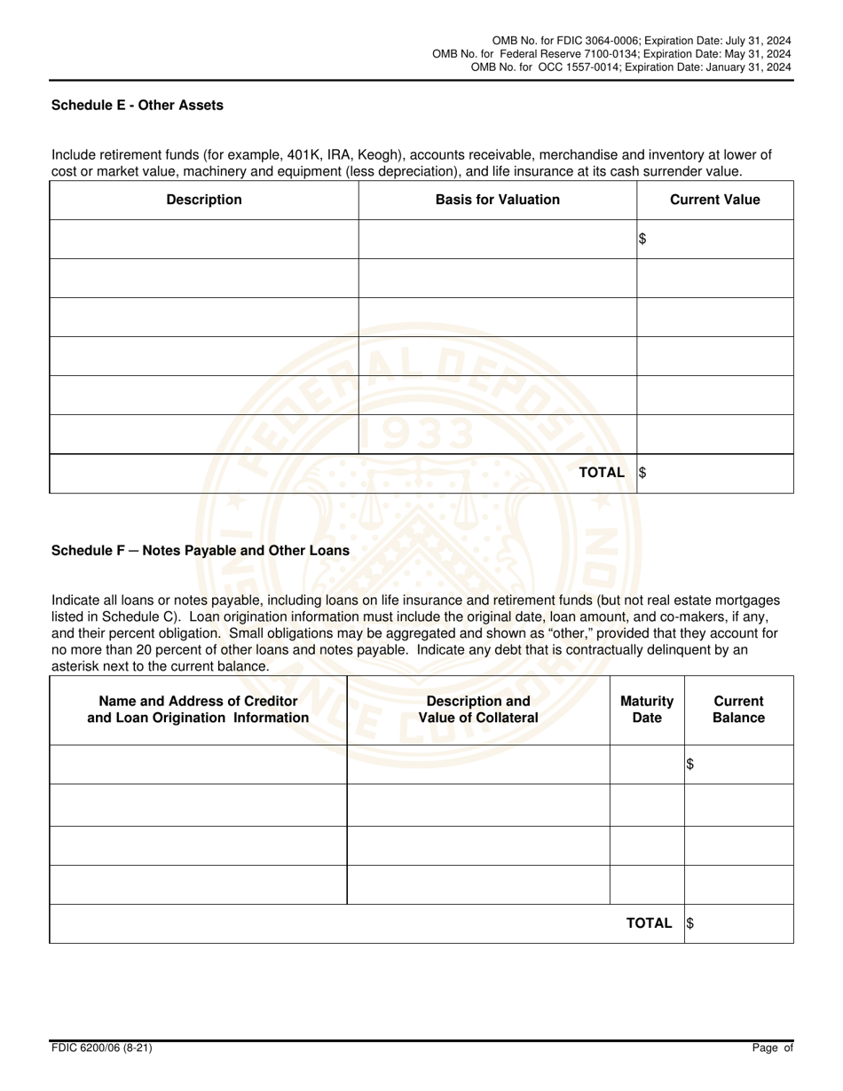 FDIC Form 6200 / 06 Interagency Biographical and Financial Report, Page 18