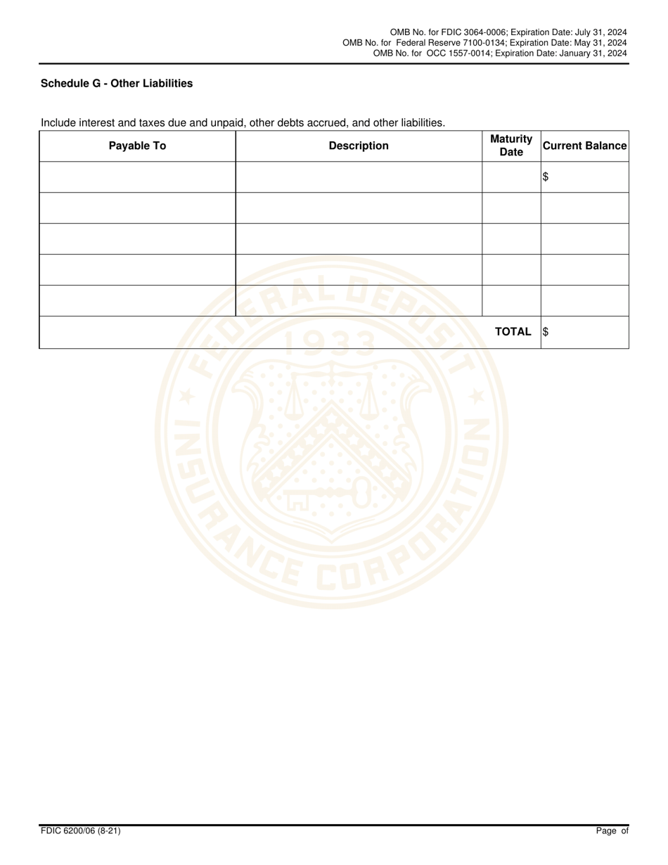 FDIC Form 6200 / 06 Interagency Biographical and Financial Report, Page 19