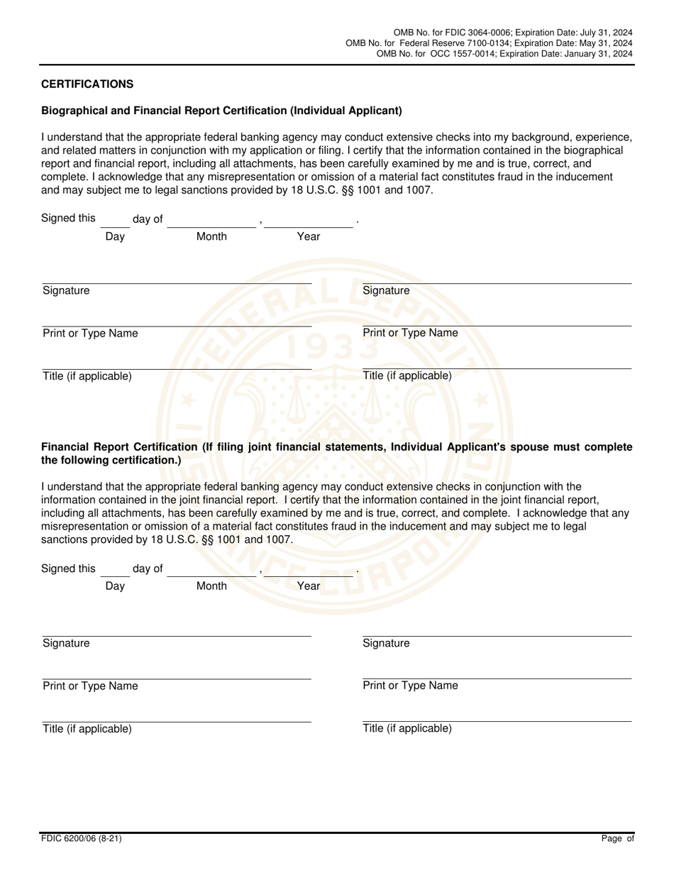 FDIC Form 6200 / 06 Interagency Biographical and Financial Report, Page 21