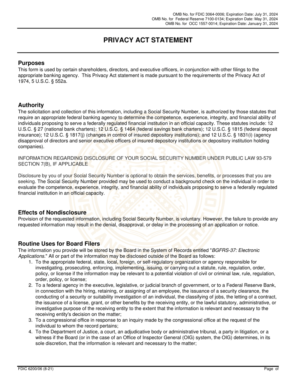 FDIC Form 6200 / 06 Interagency Biographical and Financial Report, Page 3