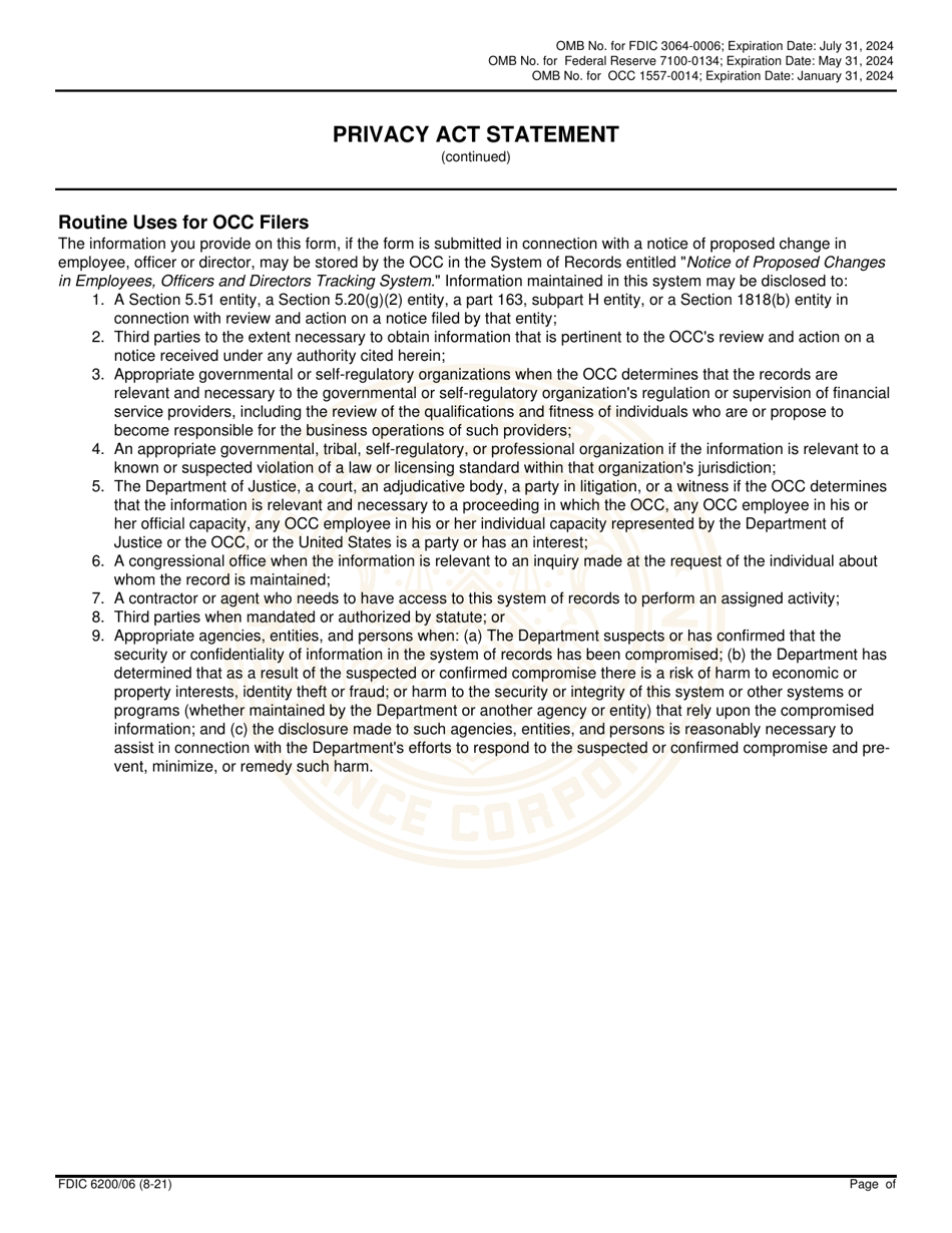 FDIC Form 6200 / 06 Interagency Biographical and Financial Report, Page 5