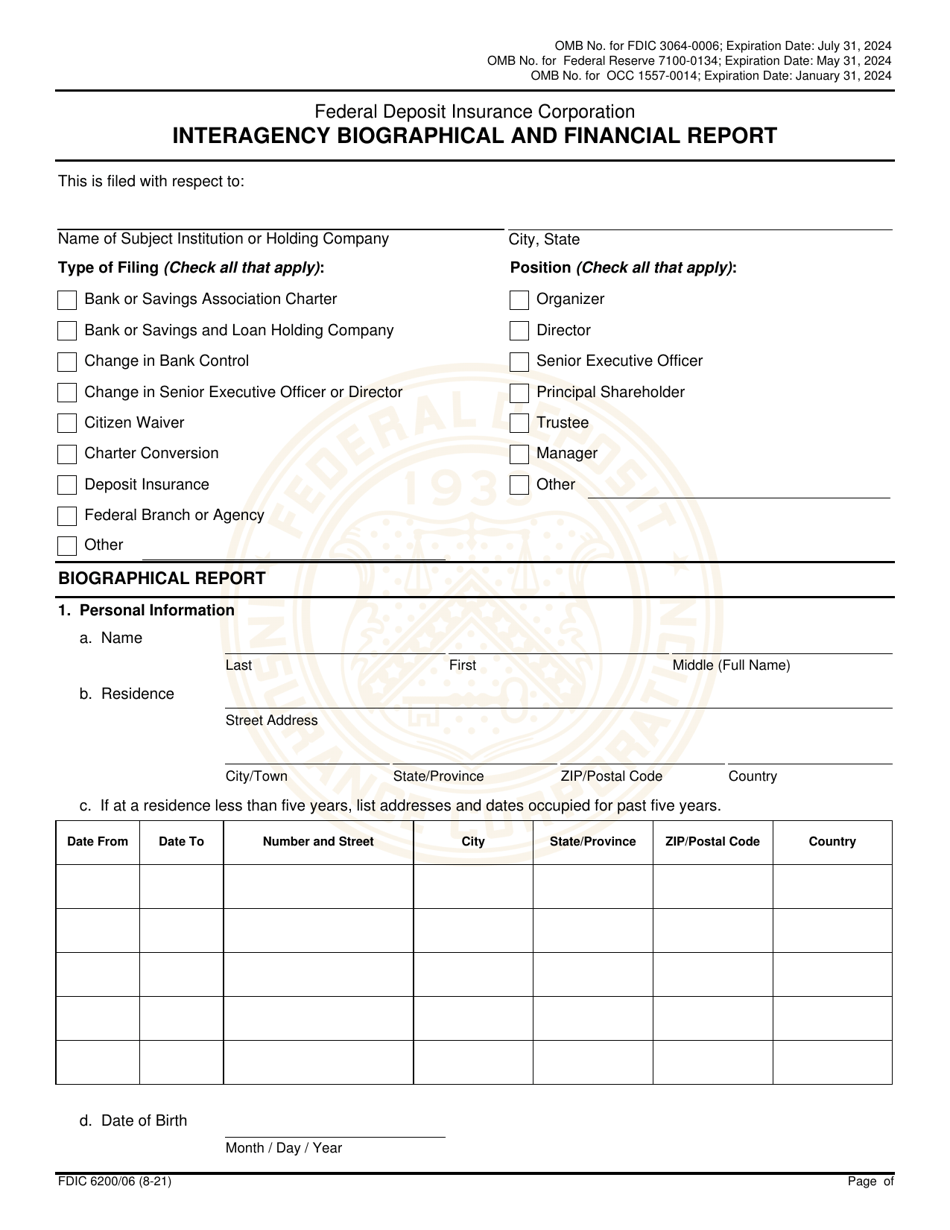 FDIC Form 6200 / 06 Interagency Biographical and Financial Report, Page 6