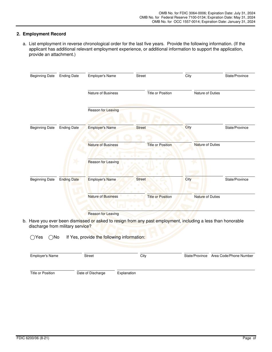 FDIC Form 6200 / 06 Interagency Biographical and Financial Report, Page 8