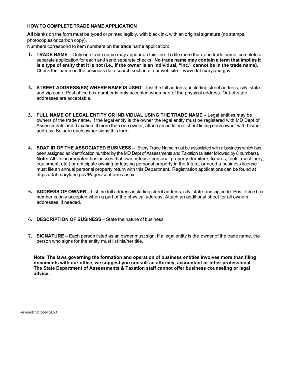 Trade Name Application - Maryland, Page 3