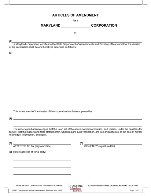 Articles of Amendment - Maryland Download Pdf