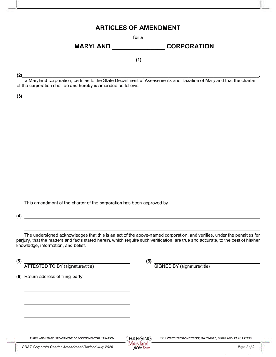 Articles of Amendment - Maryland, Page 1