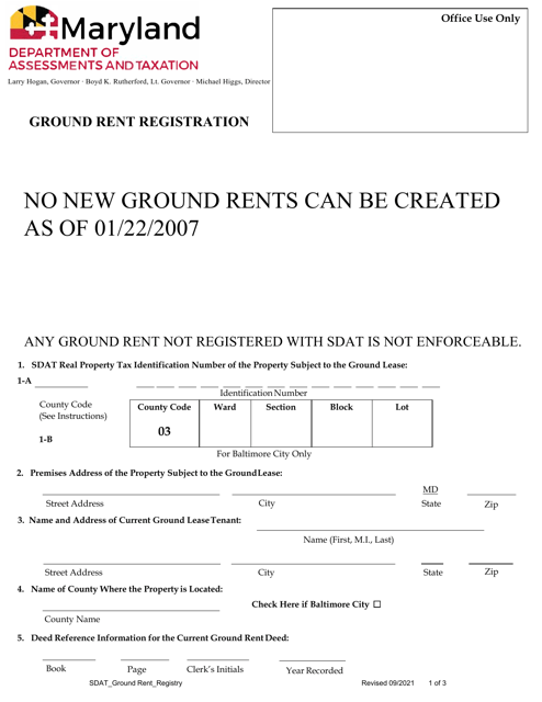 Ground Rent Registration Application - Maryland Download Pdf