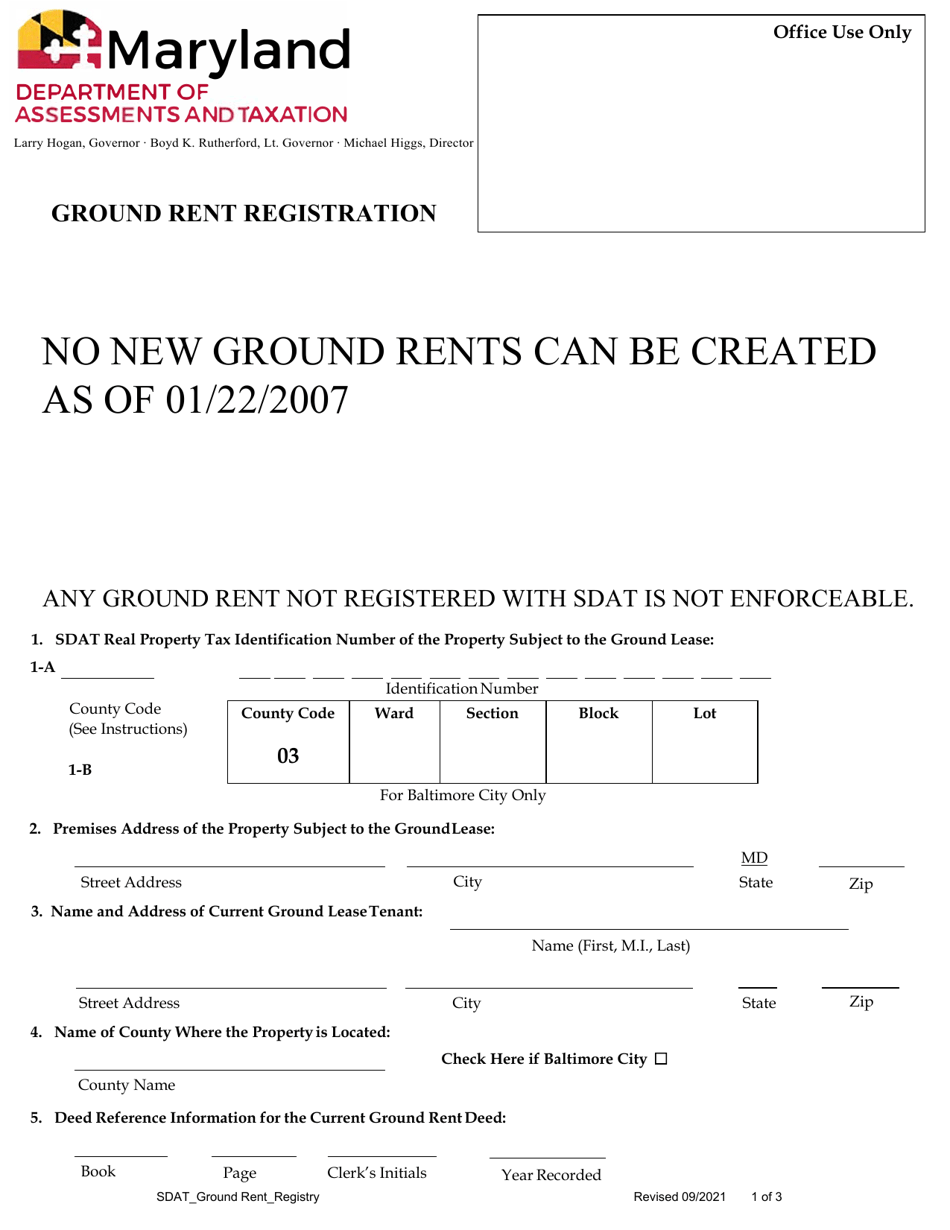 Ground Rent Registration Application - Maryland, Page 1