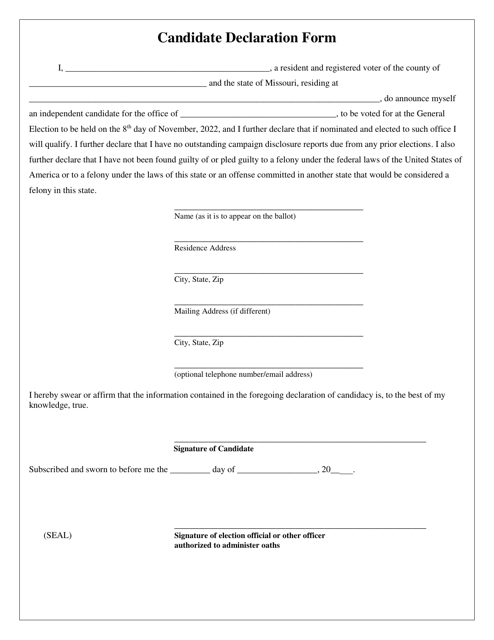 Candidate Declaration Form - Missouri Download Pdf