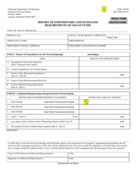 Form NDE28-003 &quot;Report of Expenditures and Estimated Requirements of Grant Funds&quot; - Nebraska