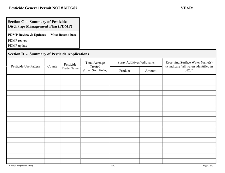 Form AR3 Pesticides Annual Report Form for Tier II Facilities - Montana, Page 2
