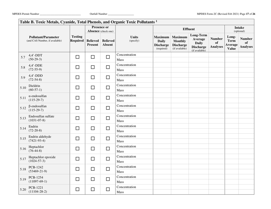 MPDES Form 2C Existing Manufacturing, Commercial, Mining, and Silviculture Operations - Montana, Page 17