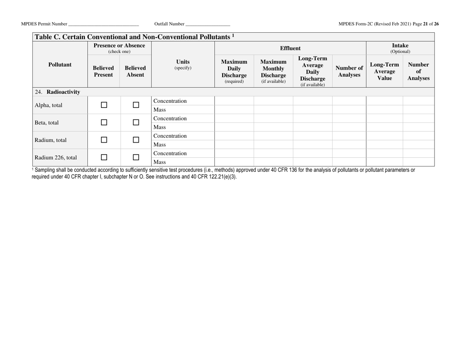 MPDES Form 2C Existing Manufacturing, Commercial, Mining, and Silviculture Operations - Montana, Page 21
