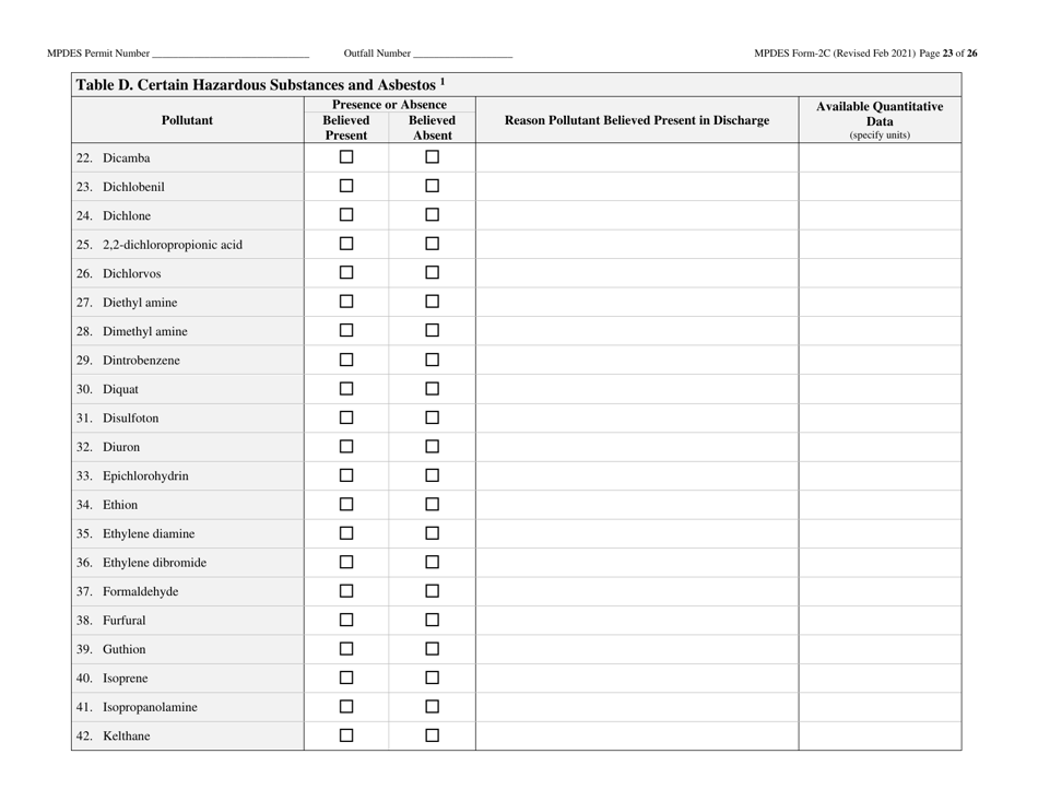 MPDES Form 2C Existing Manufacturing, Commercial, Mining, and Silviculture Operations - Montana, Page 23