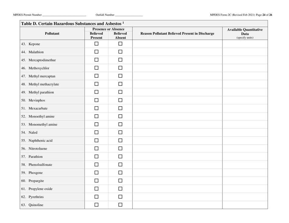 MPDES Form 2C Existing Manufacturing, Commercial, Mining, and Silviculture Operations - Montana, Page 24