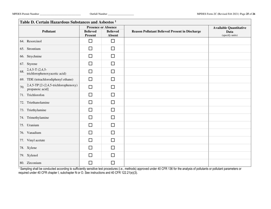 MPDES Form 2C Existing Manufacturing, Commercial, Mining, and Silviculture Operations - Montana, Page 25