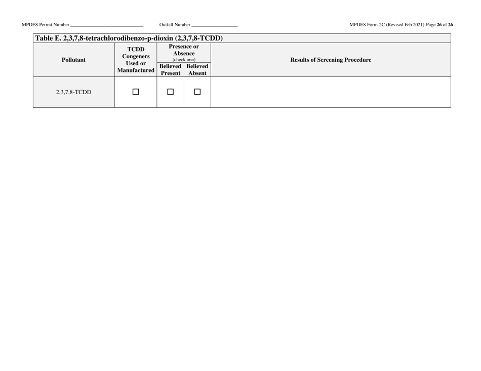 MPDES Form 2C Existing Manufacturing, Commercial, Mining, and Silviculture Operations - Montana, Page 26