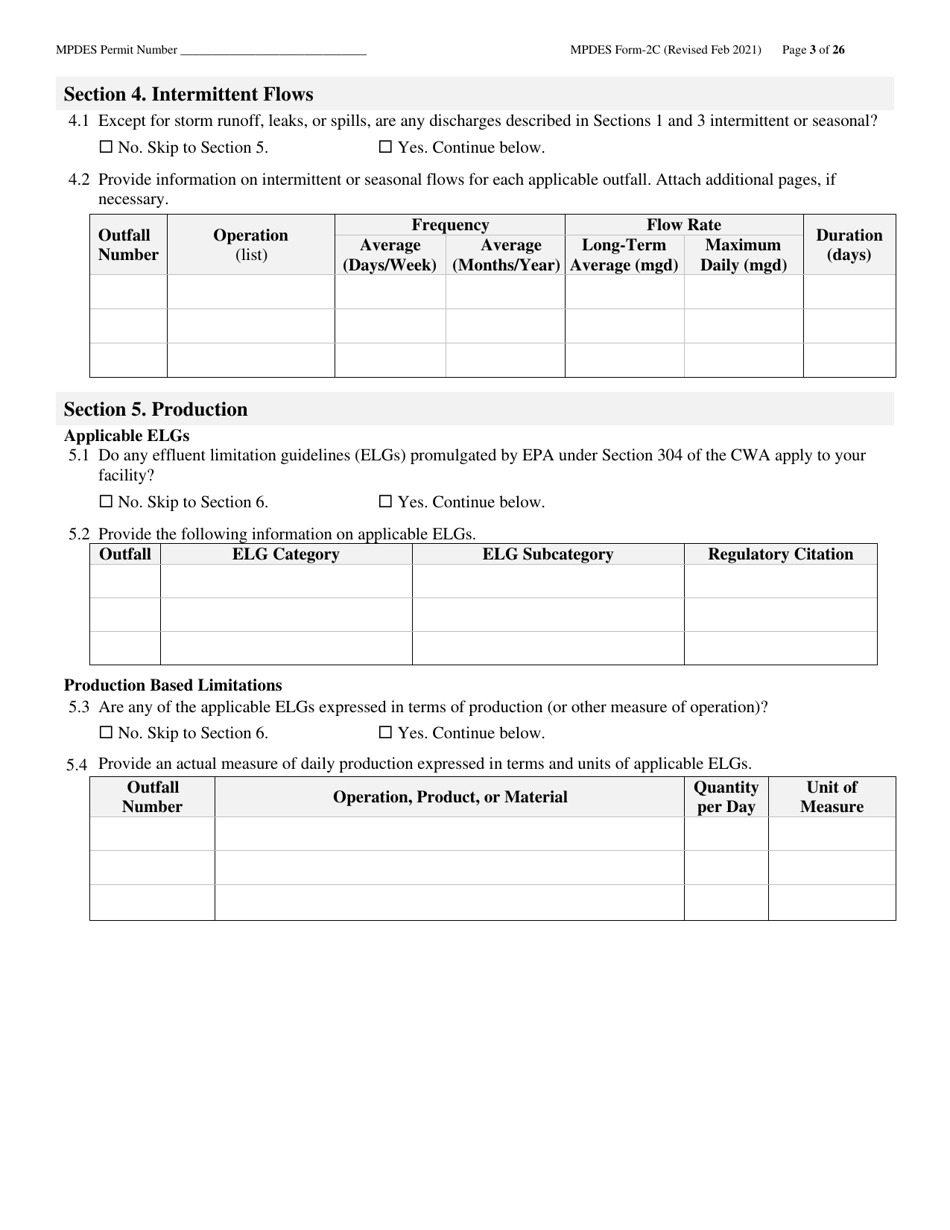 MPDES Form 2C Existing Manufacturing, Commercial, Mining, and Silviculture Operations - Montana, Page 3